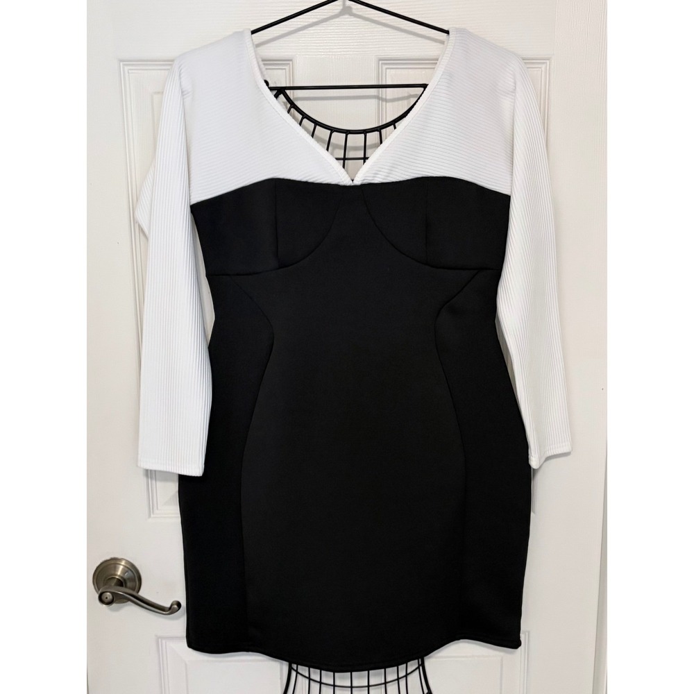 ASOS Design Women's 12 Black White Colorblock Long Sleeve Bodycon Dress